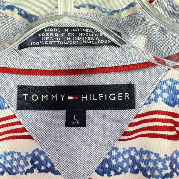 Tommy Hilfiger Shirt Mens Large Red White Blue USA Flag Stars‎ Stripes Button Up - Picture 6 of 10
